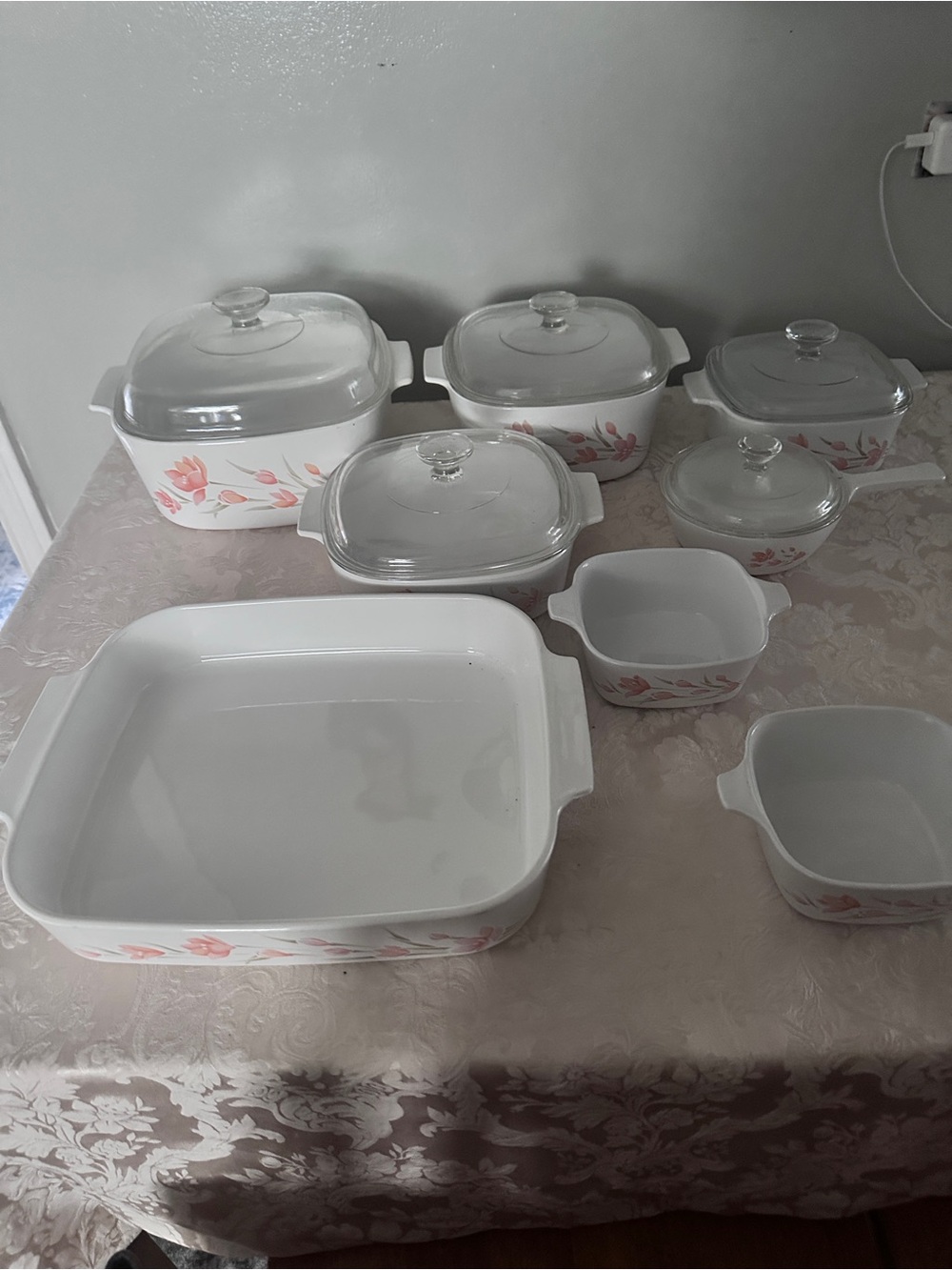 CorningWare White Bakeware Set with Pink Tulip Motif